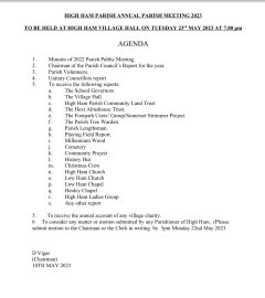 2023 ANNUAL PARISH MEETING 23rd May 7pm Village Hall