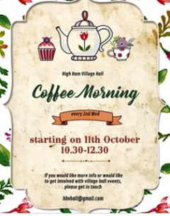 COFFEE MORNINGs in the Village Hall return from 11th October