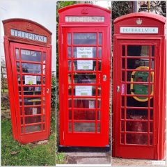 The parish’s 3 repurposed telephone boxes: 1 defibrillator and 2 book libraries