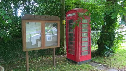 Phone box and noticeboard....High Ham